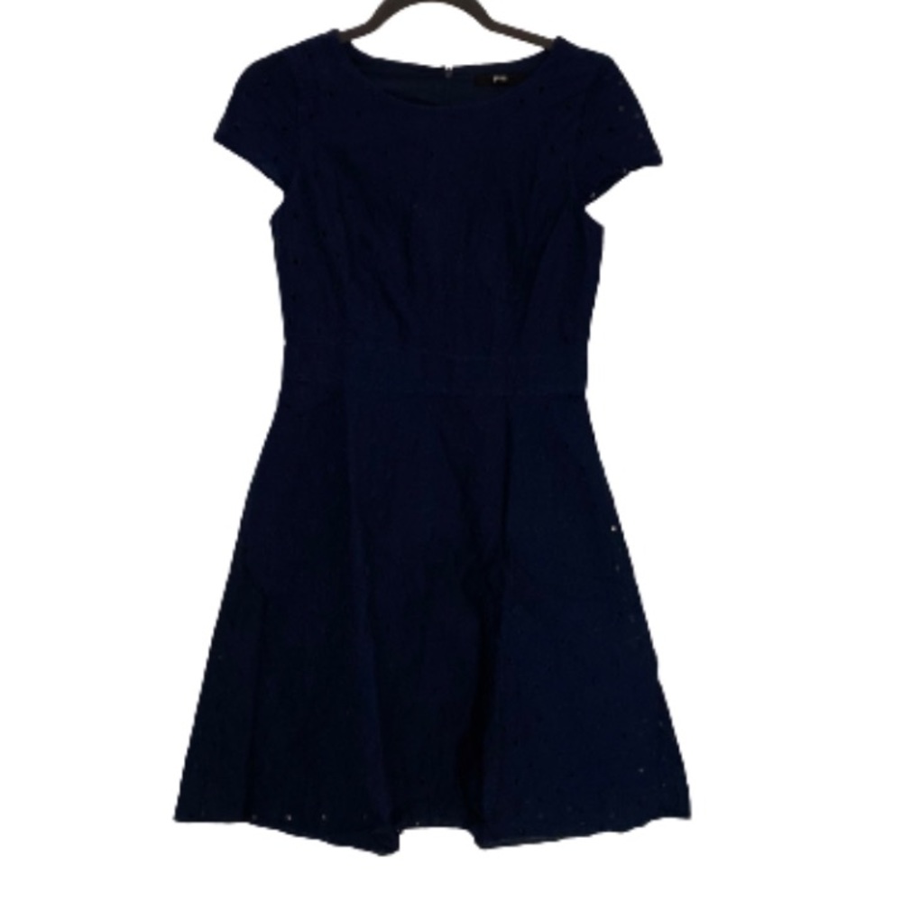 Uniqlo | Navy Blue Short-sleeve Floral Dress, Small, Women Fashion
